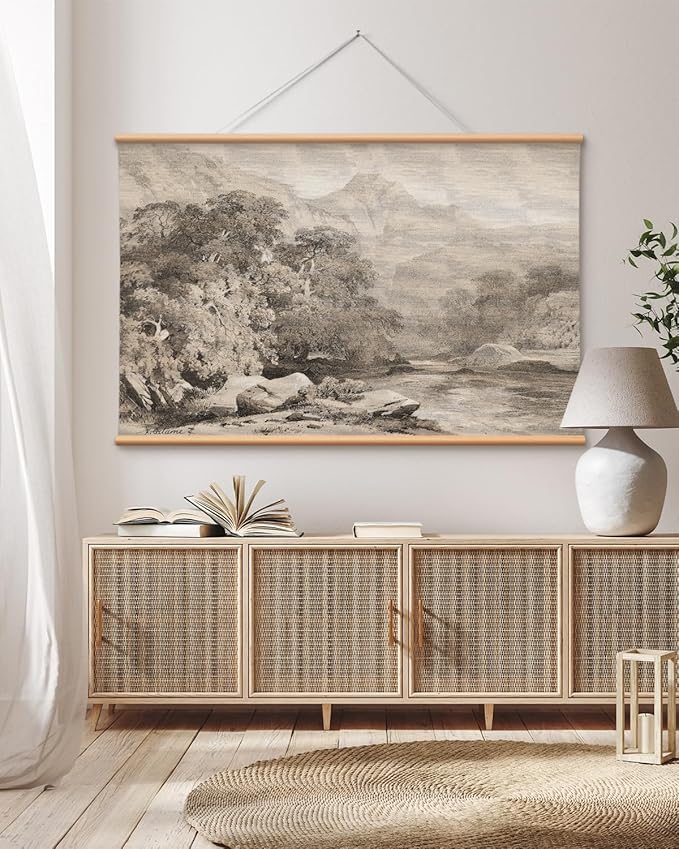 VIYYIEA Extra Large Canvas Wall Art, 36x54 Inch Neutral Vintage Landscape Wall Decor, Minimalist Mountain Scenery for Living Room, Bedroom, Above Sofa