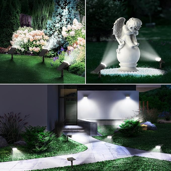 Linkind Solar Lights Outdoor Waterproof IP65, StarRay Dusk-to-Dawn Outdoor Solar Lights, 3 Lighting Modes Solar Spot Lights Outdoor for Garden, Yard, Landscape (Daylight, 6 Pack)