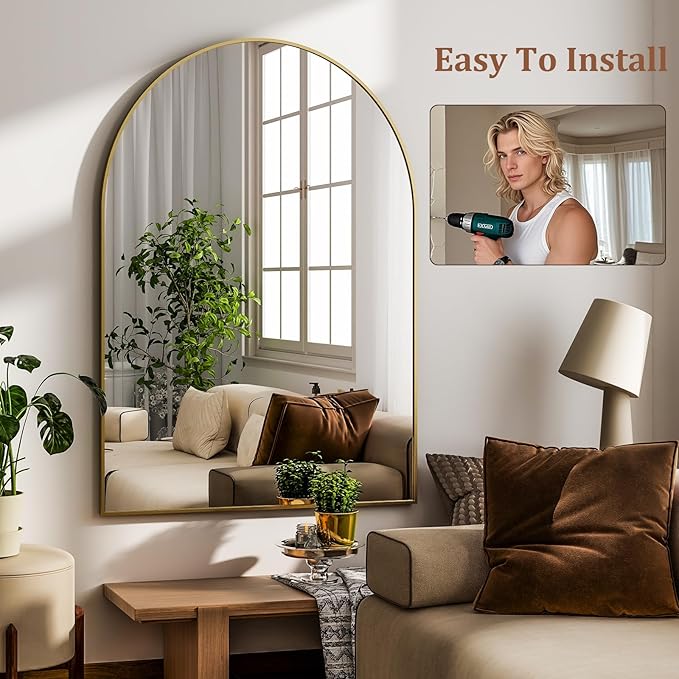 HARRITPURE Arched Wall Mirror – 26"x38" Arch Bathroom Mirror Metal Frame Vanity