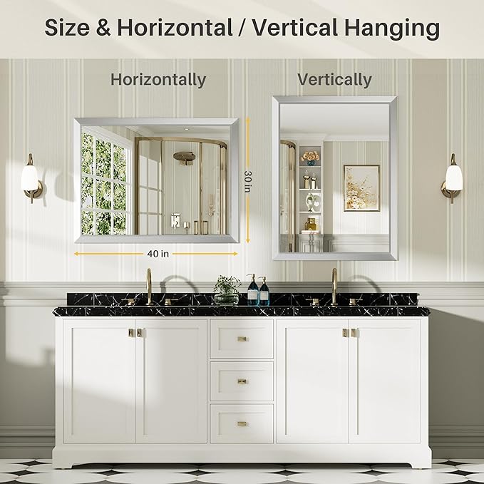 40x30 Inch Brushed Silver Bathroom Mirror