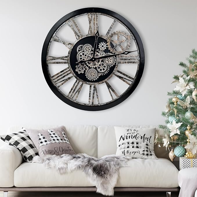 The B-Style Large Real Moving Gears Wall Clock 30 inch Rustic Retro Industrial