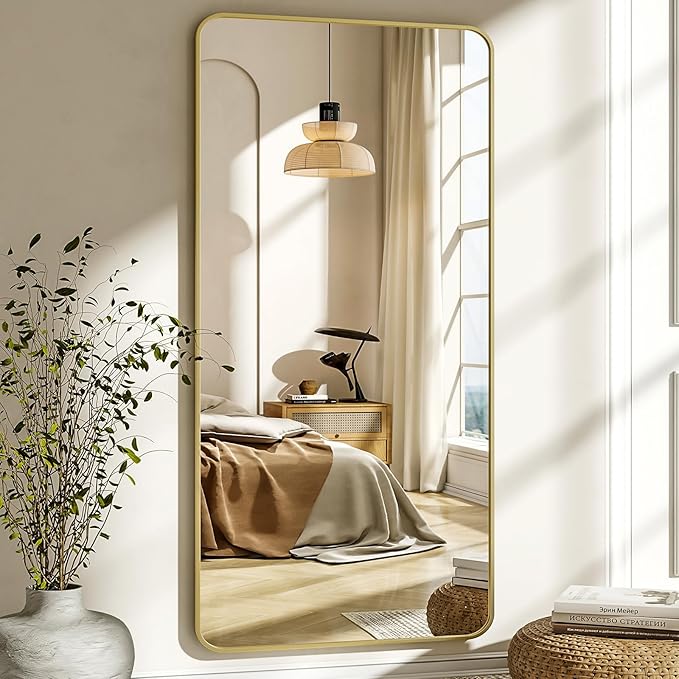 XRAMFY 76"x34" Floor Full Length Mirror Standing Full Body Rounded Corner