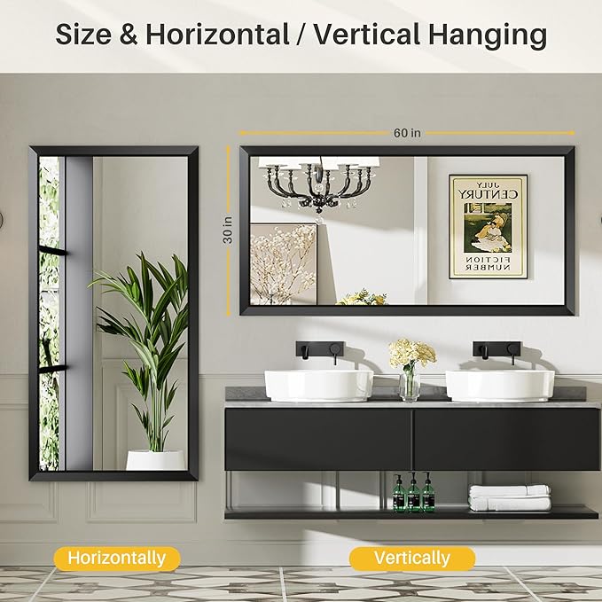 Briivue 60x30 Inch Black Bathroom Mirror