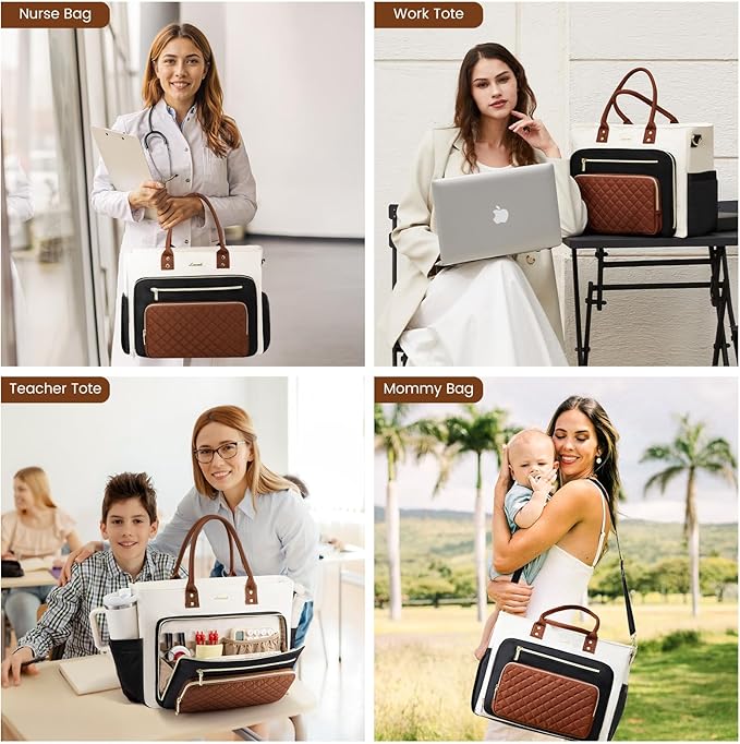 LOVEVOOK Teacher Tote Bag for Women Work, Laptop Bag With Large Cup Holder, Nurse Bags Professional Briefcase Business Computer Purses Handbag Gifts,Khaki-Beige-Coffee,15.6 Inch