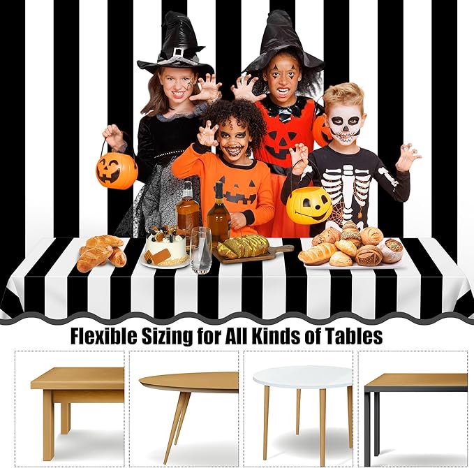 Kochorie 100 Ft x 54 Inch Black & White Striped Tablecloth Roll