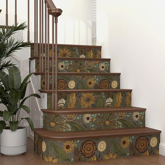 Grey Boho Wallpaper Peel and Stick, Vintage Yellow Green Floral Contact Paper