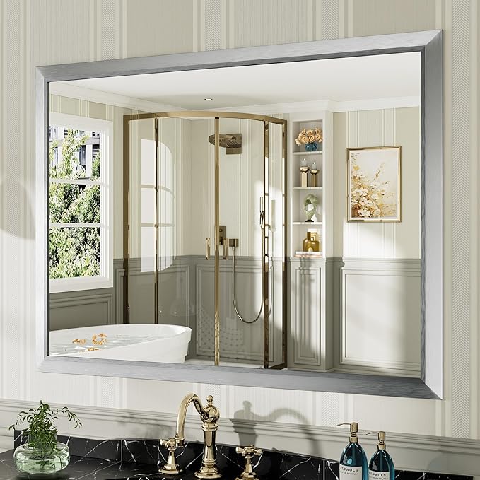 48x36 Inch Brushed Silver Bathroom Mirror