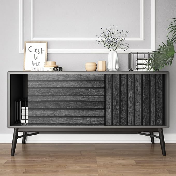 VEELIKE Charcoal Black Wooden Slat Wallpaper Peel and Stick Waterproof Dark