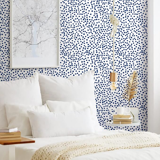 Jeweluck Blue Polka Dot Peel and Stick Wallpaper Blue and White Contact Paper