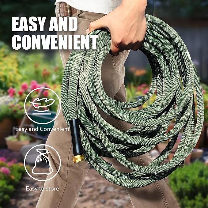 Relxitl Garden Hose 75 FT, Heavy Duty Water Hose with Aluminum Fittings, Puncture Proof All-weather, Ultra-Lightweight and Flexible, Watering and Cleaning for Outdoor