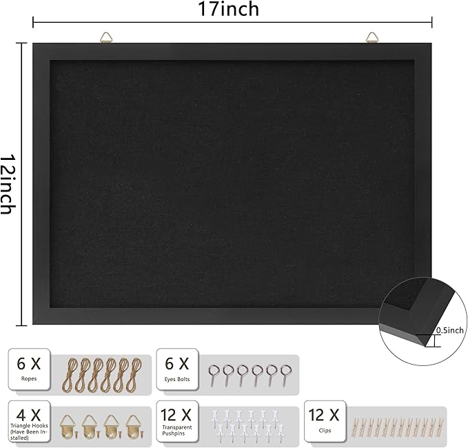DAHAPYBOO Cork Board with Linen Black 2Pack, Bulletin Board 17"x12", Corkboards