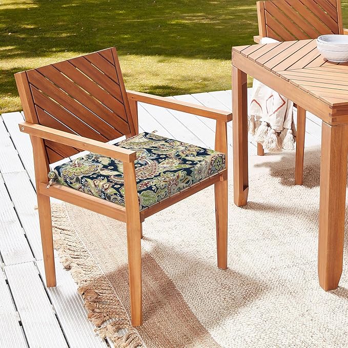 LVTXIII Outdoor Chair Cushions, Fade-Resistant Patio Furniture Cushions Outdoor Chair Pads with Ties for Dining Chairs and Garden Furniture Use, 18.5"x16"x2" 2 Pack, Paisley Sapphire Blue