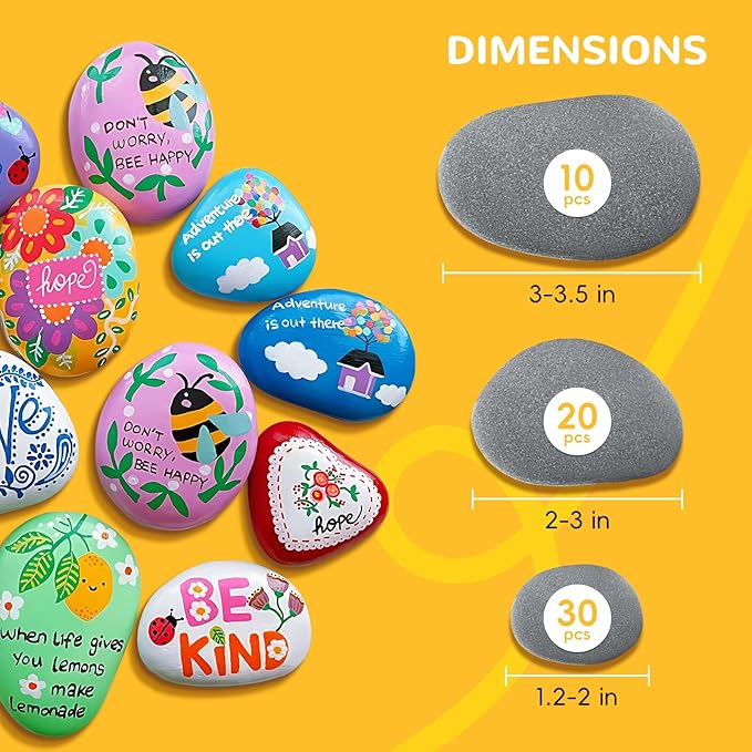 Simetufy 30 River Rocks for Painting 1.2-3.5 inch, Natural Stones, Smooth & Flat for Crafts, Kindness & Garden Art