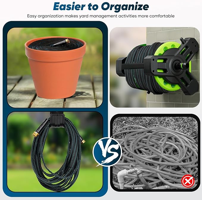 Garden Hose 50ft, Non-Expanding Water Hose, Flexible Ultra-Light, Anti-Kink, Wear-Resistant, Portable, Easy Storage, Hose with 3/4 for Outdoor, Garden, Yard and Lawn, Black Lake Blue