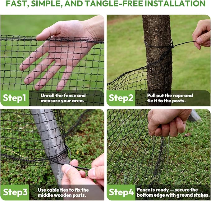 Deer Fence for Garden 4ftx50ft, Plastic Mesh Garden Fencing with Pre-Strung Reinforced Edge, Durable Temporary Fencing, Animal Barrier Fence, Ideal Safe Netting for Poultry, Fruit & Plant Protection