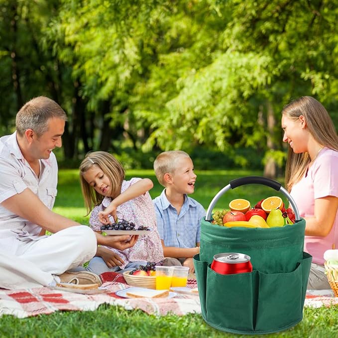 Klmnop Garden Tool Bag, Foldable Gardening Bags for Tools, Garden Tool Organizer with 6 Pockets, Garden Tote Bag for Indoor and Outdoor Use(Green)