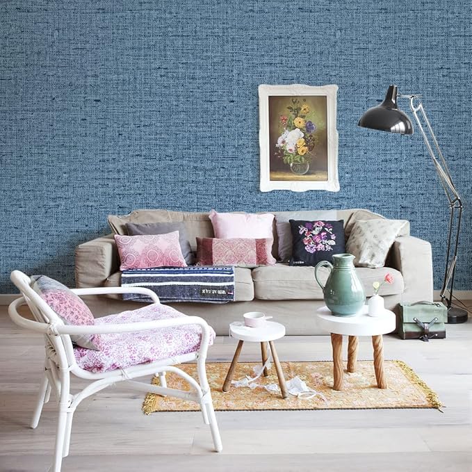 Blue Peel and Stick Wallpaper Linen Contact Paper