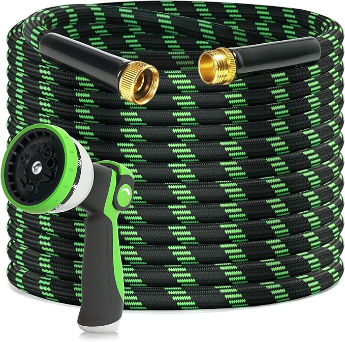 Garden Hose 50ft Flexible Non-Expandable Water Hose Ultra Lightweight Kink-Free Leak-Proof Durable & Abrasion-Resistant with 3/4" Brass Fittings for Patio Yard RV and Outdoor Use