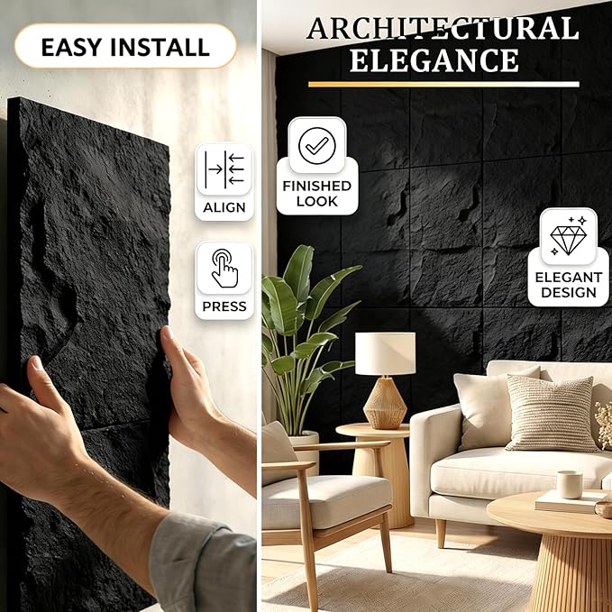 3D Faux Stone Wall Panels, Cement Texture Thicker Accent