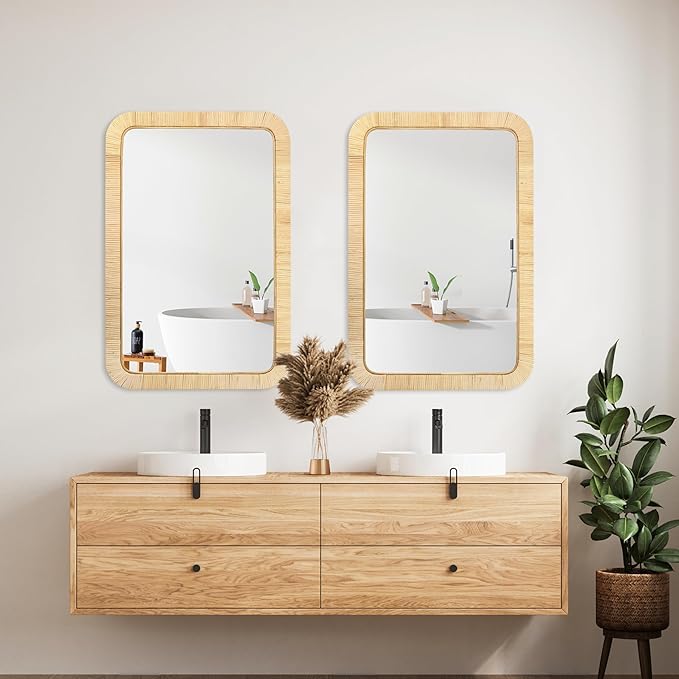 PERFNIQUE Rattan Mirror, Decorative Wall Nursery Decor, Rustic Farmhouse