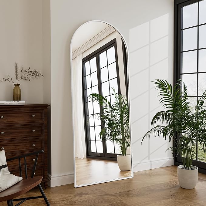 Rowjut Floor Mirror Arched Full Length Mirrors, Living Room, Aluminum Frame