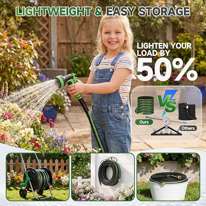 Garden Hose 75 ft Flexible Water Hoses Non-Expanding Lightweight Portable No Kink High Pressure Flat Fabric 3/4” fittings Leak-proof Durable Pipe for Outdoor Outside Yard Lawn Patio Watering Car Wash
