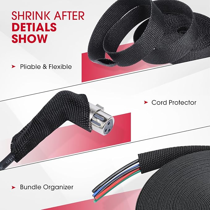 2 in 1 Heat Shrink Braided Sleeving Fabric Tubing-Ideal fit Irregular Shape Hose/Cable/Wire (3/4"(19mm), 100FT)