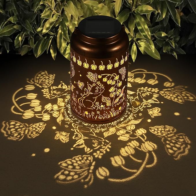 Solar Lanterns Outdoor Waterproof Hummingbird Garden Decor Gifts for Women Mom Grandma Hanging Lights Metal Decoration Outside for Yard, Patio,Backyard,Porch(Cat and Butterfly)