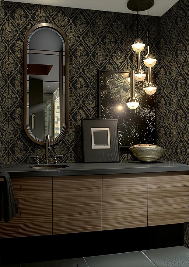 Toduso Peel and Stick Wallpaper Vintage Wall Paper Boho Contact Paper Black and