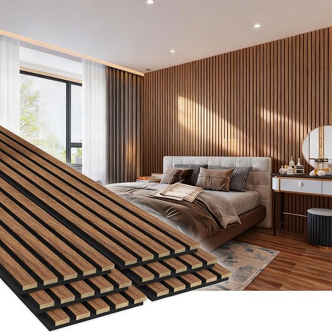 EVERECO 6 Pack Wood Slat Acoustic Wall Panels 92.5" × 7.87", 3D Sound Absorbing