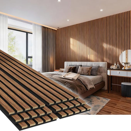 EVERECO 6 Pack Wood Slat Acoustic Wall Panels 92.5" × 7.87", 3D Sound Absorbing