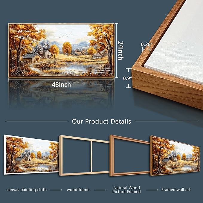 Wood Farmed Large Wall Decor For Living Room Canvas Wall Art For Office Modern Wall Decorations For Bedroom Autumn Forest Landscape Painting Farmhouse Pictures Artwork Room Home Decor 24x48 In