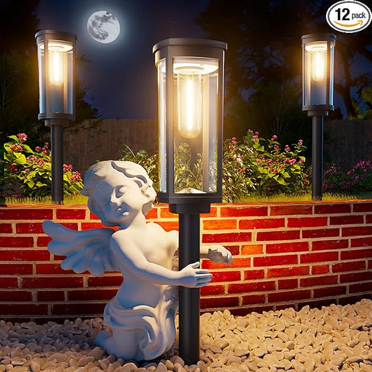 ALFIOT Solar Pathway Lights Outdoor, Bright Solar Lights Outdoor, IP65 Waterproof Landscape Lighting for Yard Patio Walkway Driveway Pathway (Warm White (Cylinder), 12 Pack)