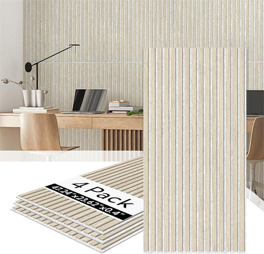 Olanglab Wood Slat Wall Panels 4 Pack, Acoustic Wall Panels, 47.24'' x 23.62"