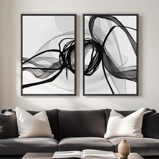 Large Framed Black and White Abstract Wall Art