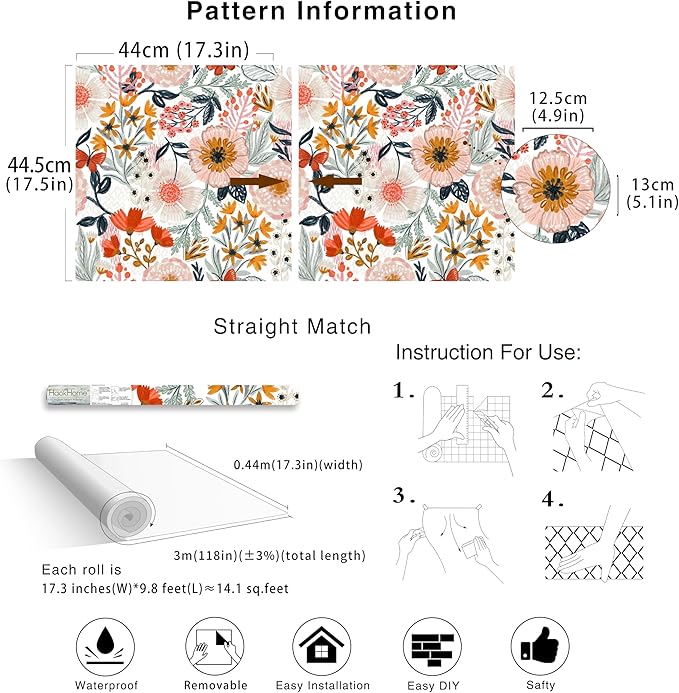 HAOKHOME Boho Peel and Stick Wallpaper Floral Wall Paper Removable