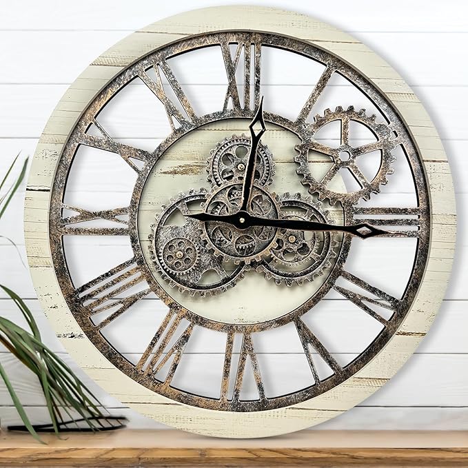 The B-Style Large Wall Clock 24 inch Moving Gear Wall Clock Oversized Vintage