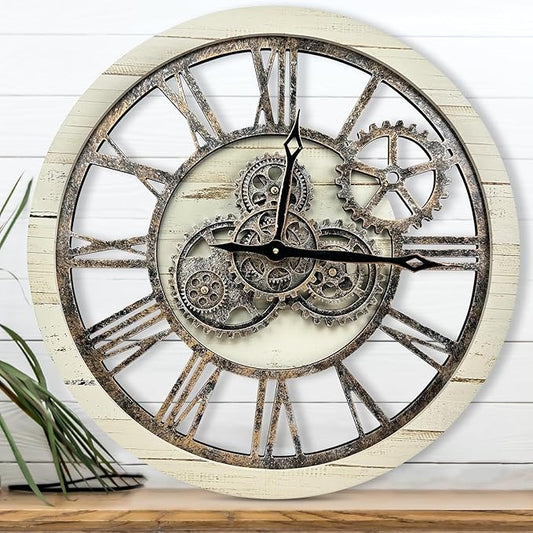 The B-Style Large Wall Clock 24 inch Moving Gear Wall Clock Oversized Vintage