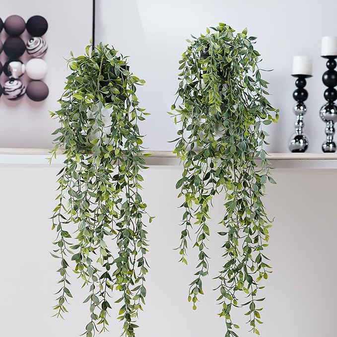 Artificial Hanging Plant 2 Pcs Faux Plant Ivy Vine Faux Eucalyptus Vines Fake