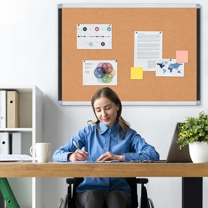 Large Cork Bulletin Board 36" x 48", 4 x 3 Office Board