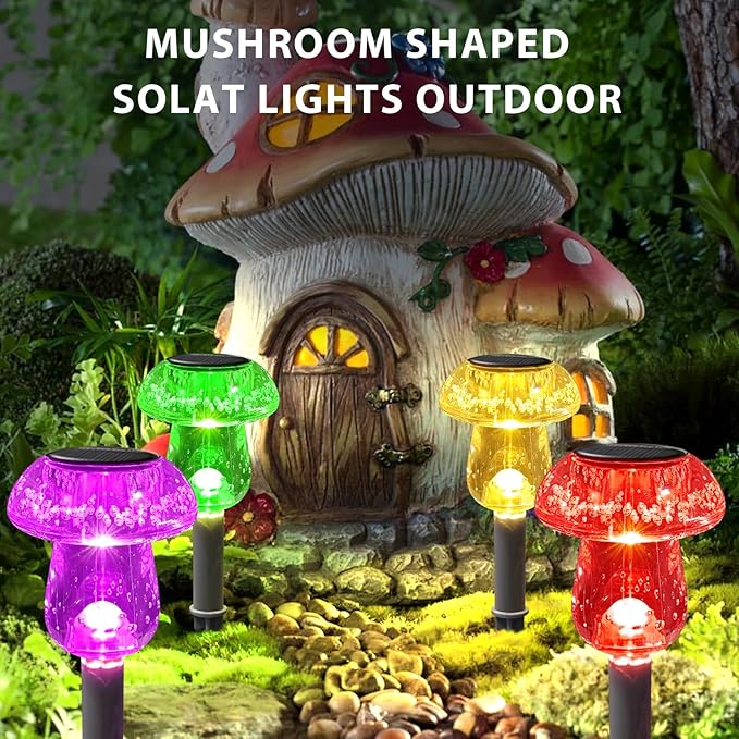 Benany Solar Lights Outdoor, 16 Pack Mushroom Lights Outside Waterproof, Solar Powered LED Lighting for Garden, Yard, Landscape, Path, Pathway, Lawn, Walkway, Driveway, Backyard Decor (Multicolor)