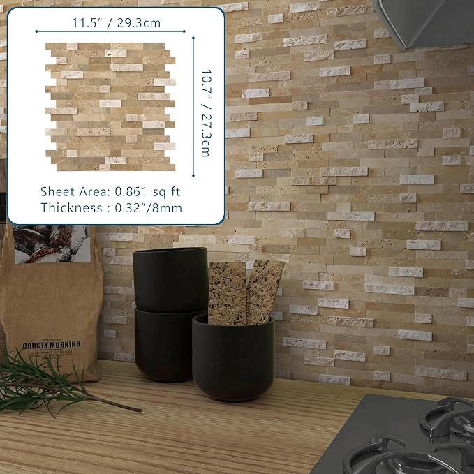 SUNWINGS 5-Sheet Peel and Stick Mosaic Natural 3D Stone Self Adhesive Marble