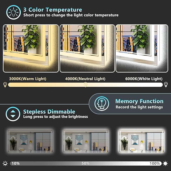 84x40 LED Bathroom Mirror with Lights, Backlit and Front Lit Anti-Fog Lighted