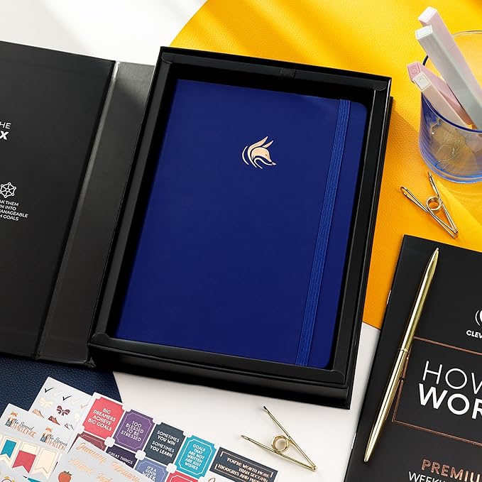 Clever Fox Planner Premium Edition – Undated Luxurious Weekly & Monthly Planner to Increase Productivity and Hit Your Goals – Organizer – Start Anytime, A5, Lasts 1 Year, Navy Blue (Weekly)
