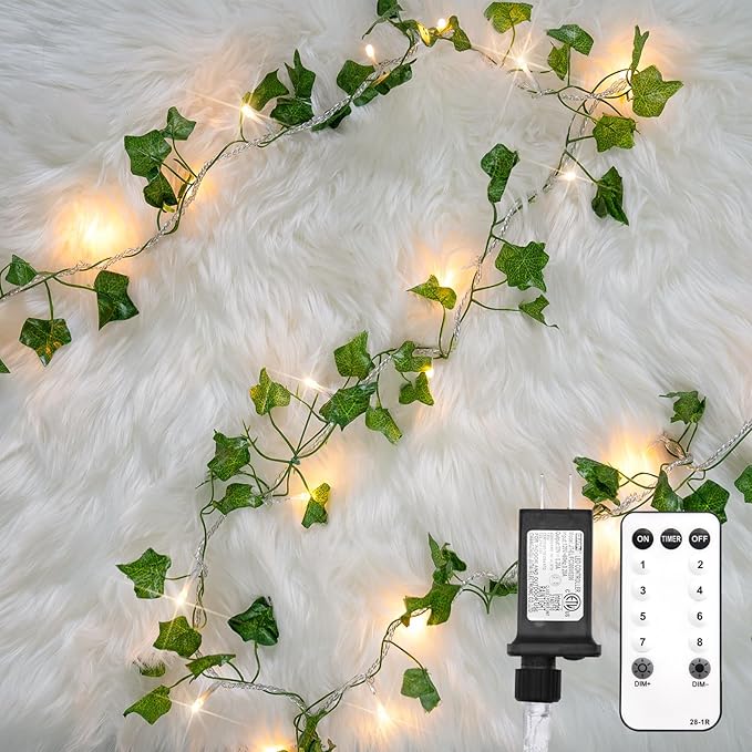 suddus Vine with Fairy Lights Plug in, 33ft 100 LED Ivy String Lights