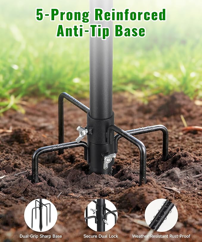 2 Pack Bird House Pole, Heavy Duty Outdoor Bird Feeder Pole with Stable 5-Prong Base, 102” Tall Adjustable Height, 1 Inch Dia Universal Mounting Stand for Yard Garden Bird Watching and Feeding
