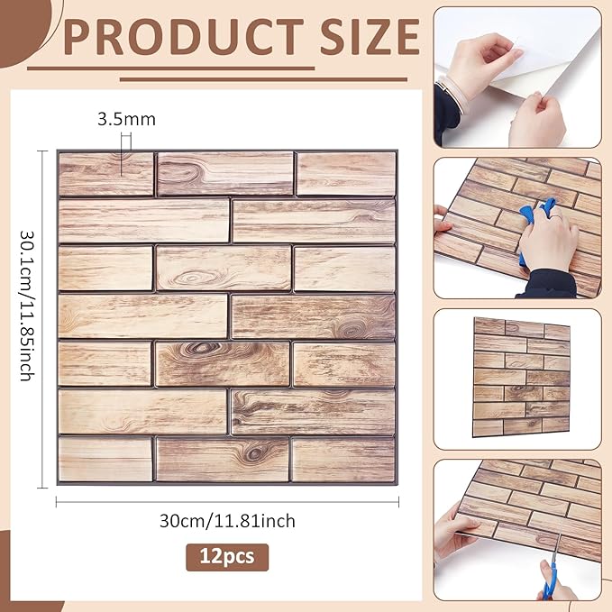 12PCS 3D Wall Panels Peel and Stick Foam Faux Brick Wall Panels, Self-Adhesive