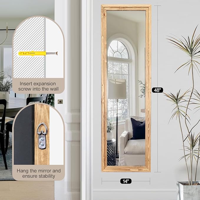 48"x14" Door Mirror, Rustic Full Length Mirror, Over The Door Hanging Mirrors