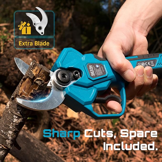SEESII Electric Pruning Shears Cordless: Up to 1.6" Cutting Diameter Power Pruner - 2 Pcs 4.0Ah Batteries, Brushless Motor, Extra SK5 Blade, 4 Modes Adjustable Branch Cutter for Tree Flower Trimming