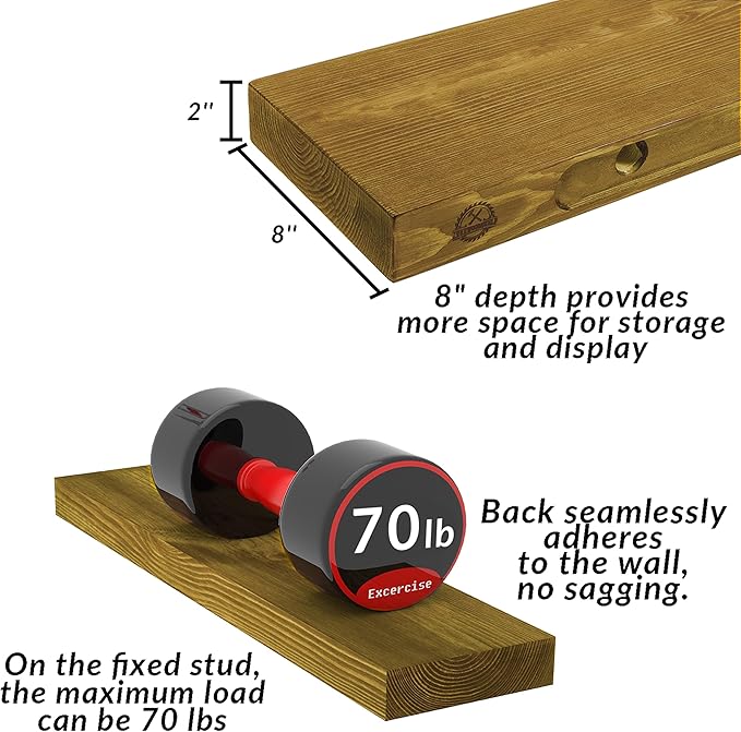 Rusitc Floating Shelves 60 inch Long 8 "deep Set of 2, Heavy Duty Wood Wall
